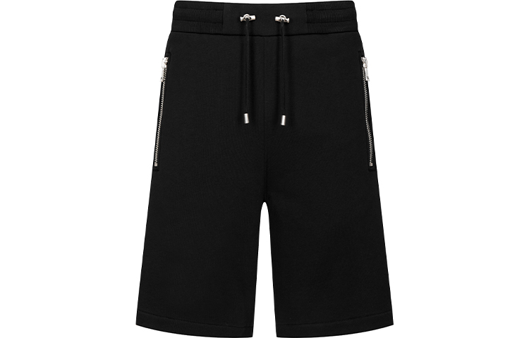 BALMAIN SS21 Black Solid Cotton Drawstring Shorts Casual Wear. VH0OA000-B072-0PA