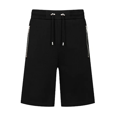 BALMAIN SS21 Black Solid Cotton Drawstring Shorts Casual Wear. VH0OA000-B072-0PA