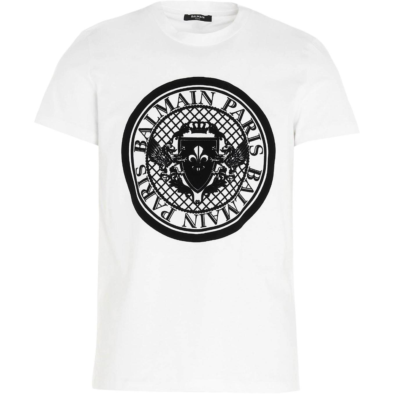 BALMAIN SS21 Coin Print Short Sleeve T-Shirt White Men VH1EF010B030-0FA
