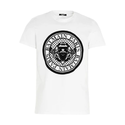 BALMAIN SS21 Coin Print Short Sleeve T-Shirt White Men VH1EF010B030-0FA