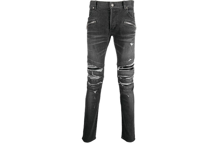Order BALMAIN SS21 Jeans Slim Fit Lelaki Hitam Kelabu Distressed VH1MG010001D-0PA