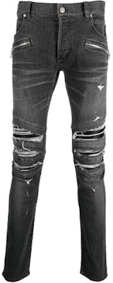 BALMAIN SS21 Jeans Slim Fit Lelaki Hitam Kelabu Distressed VH1MG010001D-0PA Order BALMAIN SS21 Jeans Slim Fit Lelaki Hitam Kelabu Distressed VH1MG010001D-0PA