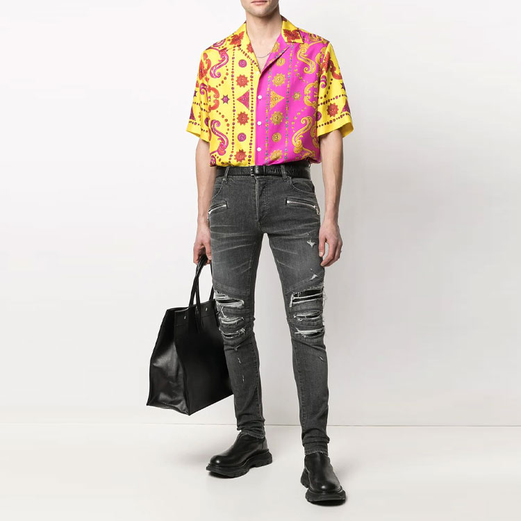 Lookbook BALMAIN SS21 Jeans Slim Fit Lelaki Hitam Kelabu Distressed VH1MG010001D-0PA