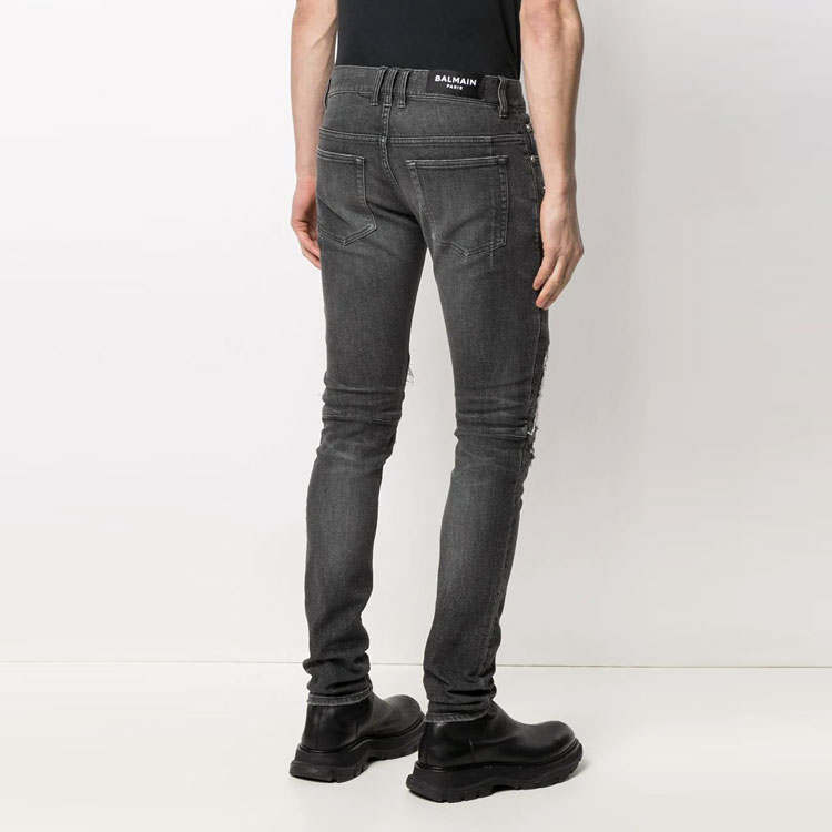 Purchase BALMAIN SS21 Jeans Slim Fit Lelaki Hitam Kelabu Distressed VH1MG010001D-0PA