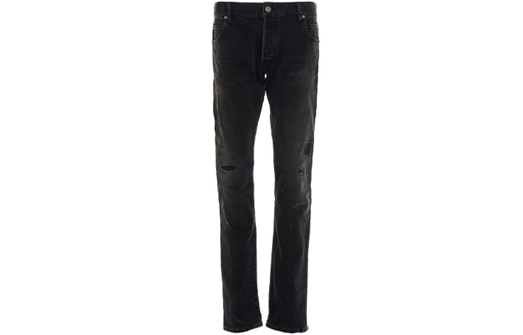 BALMAIN SS21 Distressed Solid Black Denim Jeans. VH1MG000-099D-0PA