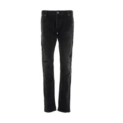 BALMAIN SS21 Distressed Solid Black Denim Jeans. VH1MG000-099D-0PA