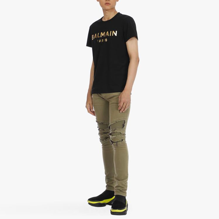 Purchase BALMAIN 2021春夏金色徽标圆领短袖T恤 黑色 VH1EF000-B065-0PA