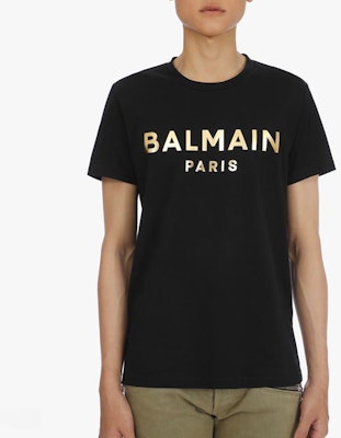 BALMAIN 2021春夏金色徽标圆领短袖T恤 黑色 VH1EF000-B065-0PA Sizing BALMAIN 2021春夏金色徽标圆领短袖T恤 黑色 VH1EF000-B065-0PA