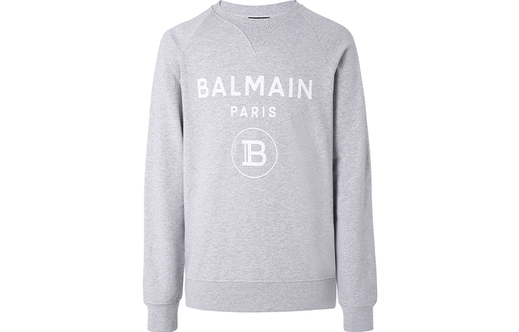 Balmain SS21 Grey Cotton Long-Sleeve Pullover Crewneck Sweatshirt VH1JQ005-B027-9UB