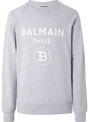 Balmain SS21 Grey Cotton Long-Sleeve Pullover Crewneck Sweatshirt VH1JQ005-B027-9UB Buy Balmain SS21 Grey Cotton Long-Sleeve Pullover Crewneck Sweatshirt VH1JQ005-B027-9UB