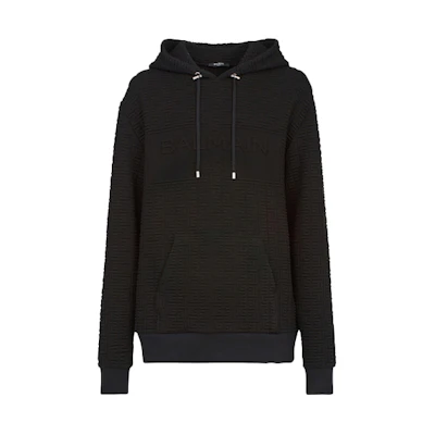 Balmain SS21 Jacquard Long Sleeve Sweatshirt Men Black WH1JT047J296