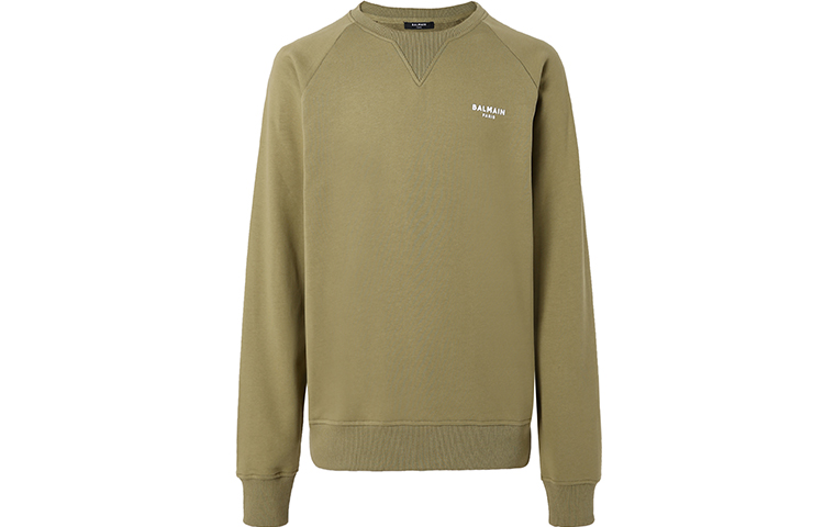 Balmain SS21 Letter Crewneck Long Sleeve Sweatshirt Military Green () VH1JQ005-B071-UCF