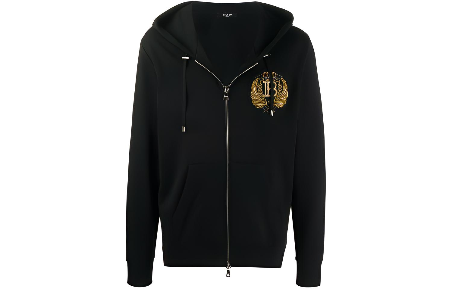 Balmain SS21 Logo Embroidered Long Sleeve Hoodie Jacket Black UH13643J928-0PA