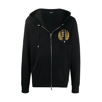 Balmain SS21 Logo Embroidered Long Sleeve Hoodie Jacket Black UH13643J928-0PA