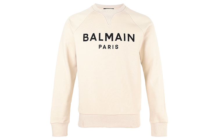 Balmain SS21 Logo Print Casual Sweatshirt Men’s Off-White WH1JQ005-B115-GFE
