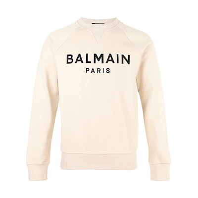Balmain SS21 Logo Print Casual Sweatshirt Men’s Off-White WH1JQ005-B115-GFE