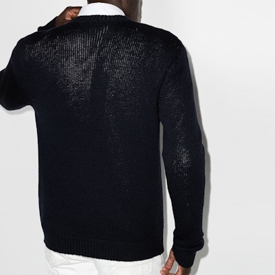 巴尔曼SS21宽松字母图案针织毛衣海军蓝. WH1KD000-K027-SAJ Shop 巴尔曼SS21宽松字母图案针织毛衣海军蓝. WH1KD000-K027-SAJ