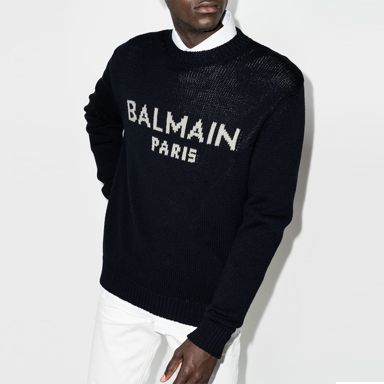 Purchase 巴尔曼SS21宽松字母图案针织毛衣海军蓝. WH1KD000-K027-SAJ