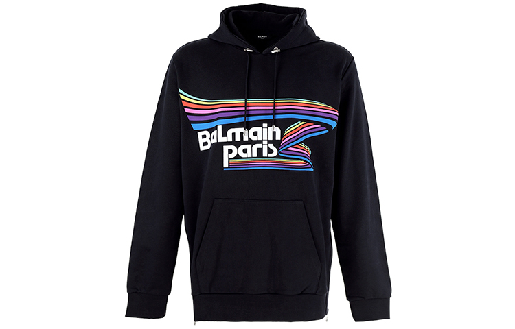 Balmain SS21 Multicolor Paris Logo Hoodie Black () VH1JT000-G017-AAA