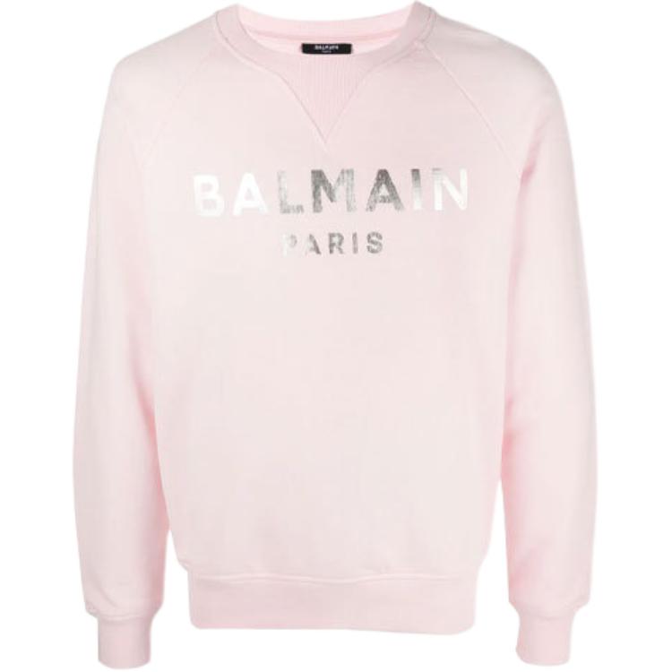 Balmain SS21 Pink Logo Print Pullover Sweatshirt for Men WH1JQ005-B122-OCE