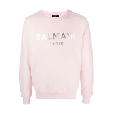 Balmain SS21 Pink Logo Print Pullover Sweatshirt for Men WH1JQ005-B122-OCE