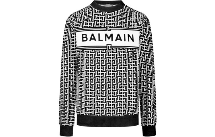 Balmain SS21 Printed Crewneck Pullover Sweatshirt Black () VH0JQ040-B089-GAB