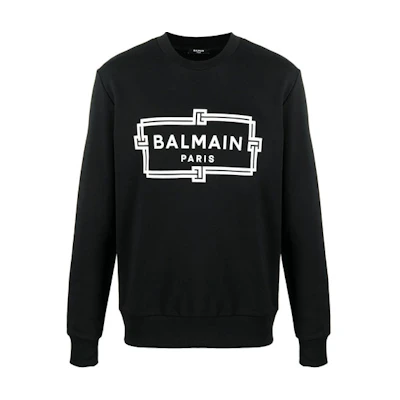 Balmain SS21 Rectangular Logo Crewneck Sweatshirt Black VH0JQ040-G066-EAB