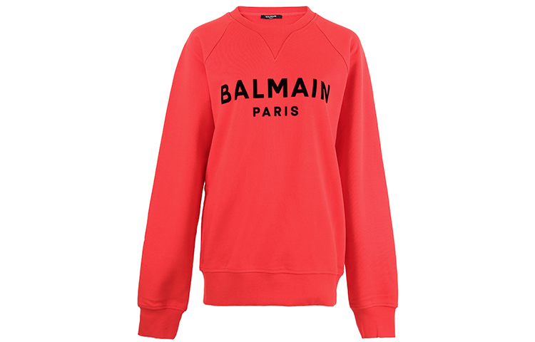 Balmain SS21 Red Pullover Sweatshirt with Logo Print for Men VH1JQ005-B042-3KF