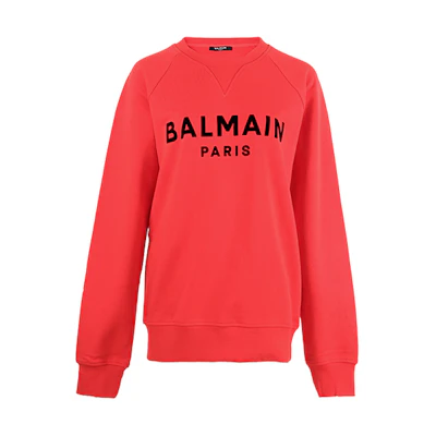 Balmain SS21 Red Pullover Sweatshirt with Logo Print for Men VH1JQ005-B042-3KF
