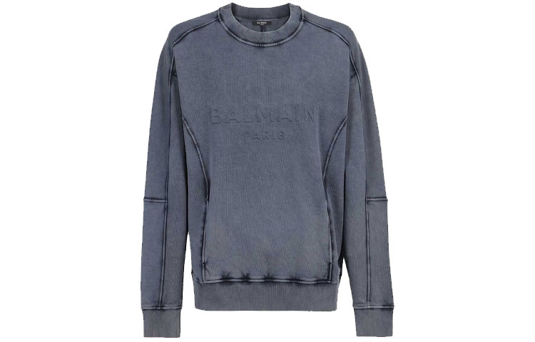 Balmain SS21 Solid Color Letter Long Sleeve Sweatshirt Blue VH0JS010-B003-6UB
