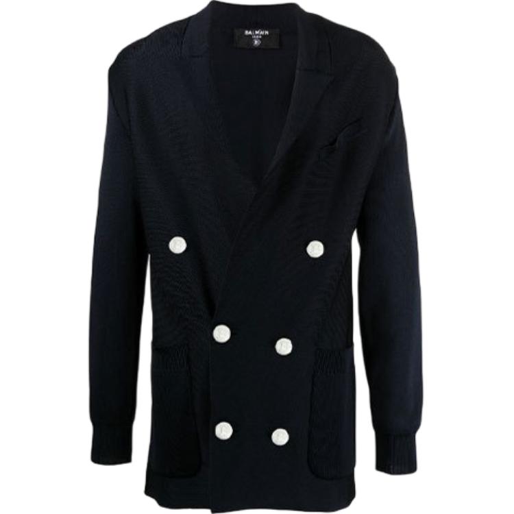 BALMAIN SS21 Solid Double-Breasted Knitted Blazer VH0TH055K005-6UB