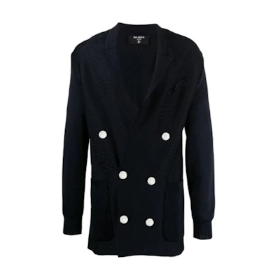 BALMAIN SS21 Solid Double-Breasted Knitted Blazer VH0TH055K005-6UB