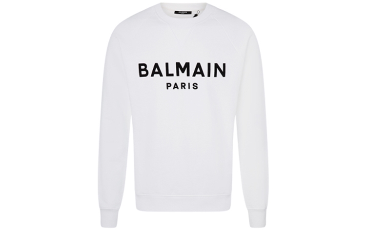 Balmain SS21 White Cotton Letter Graphic Long-Sleeve Sweatshirt Mens VH1JQ005B042-0FA