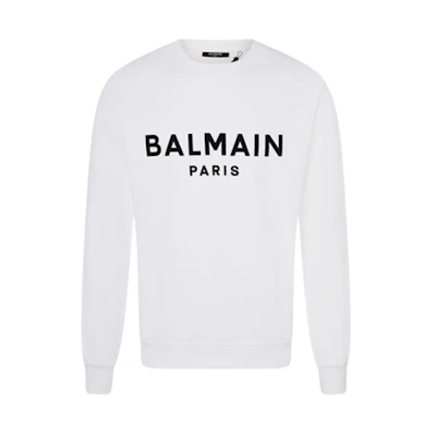 Balmain SS21 White Cotton Letter Graphic Long-Sleeve Sweatshirt Mens VH1JQ005B042-0FA