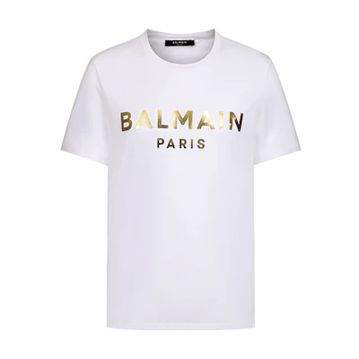 BALMAIN SS21 White Cotton Short Sleeve T-Shirt VH1EF000-B065-0FA
