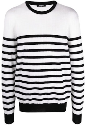 巴尔曼 SS21 白色条纹logo图案长袖套头毛衣 WH1KD000K032-GAB Buy 巴尔曼 SS21 白色条纹logo图案长袖套头毛衣 WH1KD000K032-GAB
