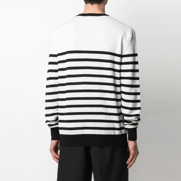 Shop 巴尔曼 SS21 白色条纹logo图案长袖套头毛衣 WH1KD000K032-GAB