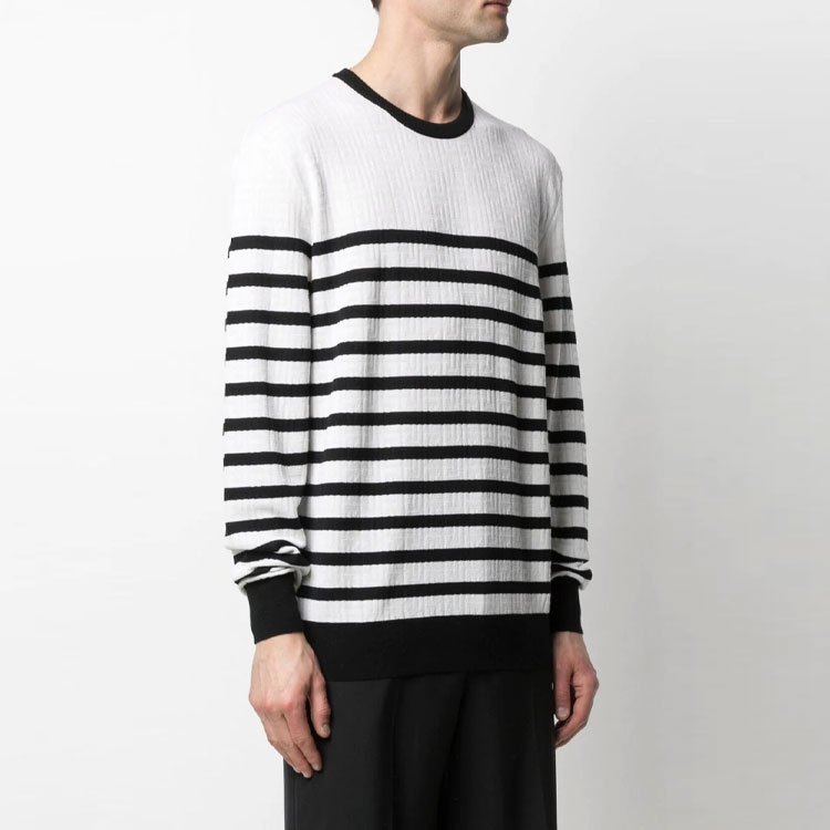 Purchase 巴尔曼 SS21 白色条纹logo图案长袖套头毛衣 WH1KD000K032-GAB