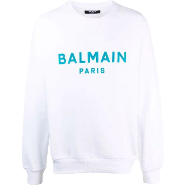 Balmain SS21 White Pullover Sweatshirt with Logo Print WH1JQ005-B125-GFP
