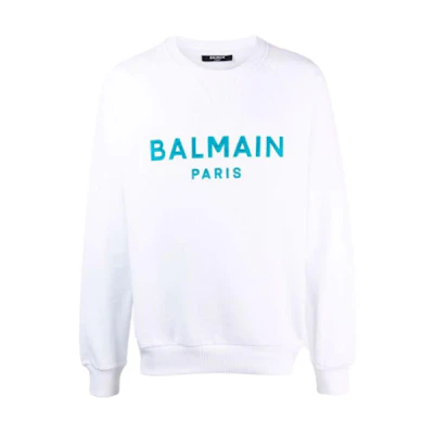 Balmain SS21 White Pullover Sweatshirt with Logo Print WH1JQ005-B125-GFP