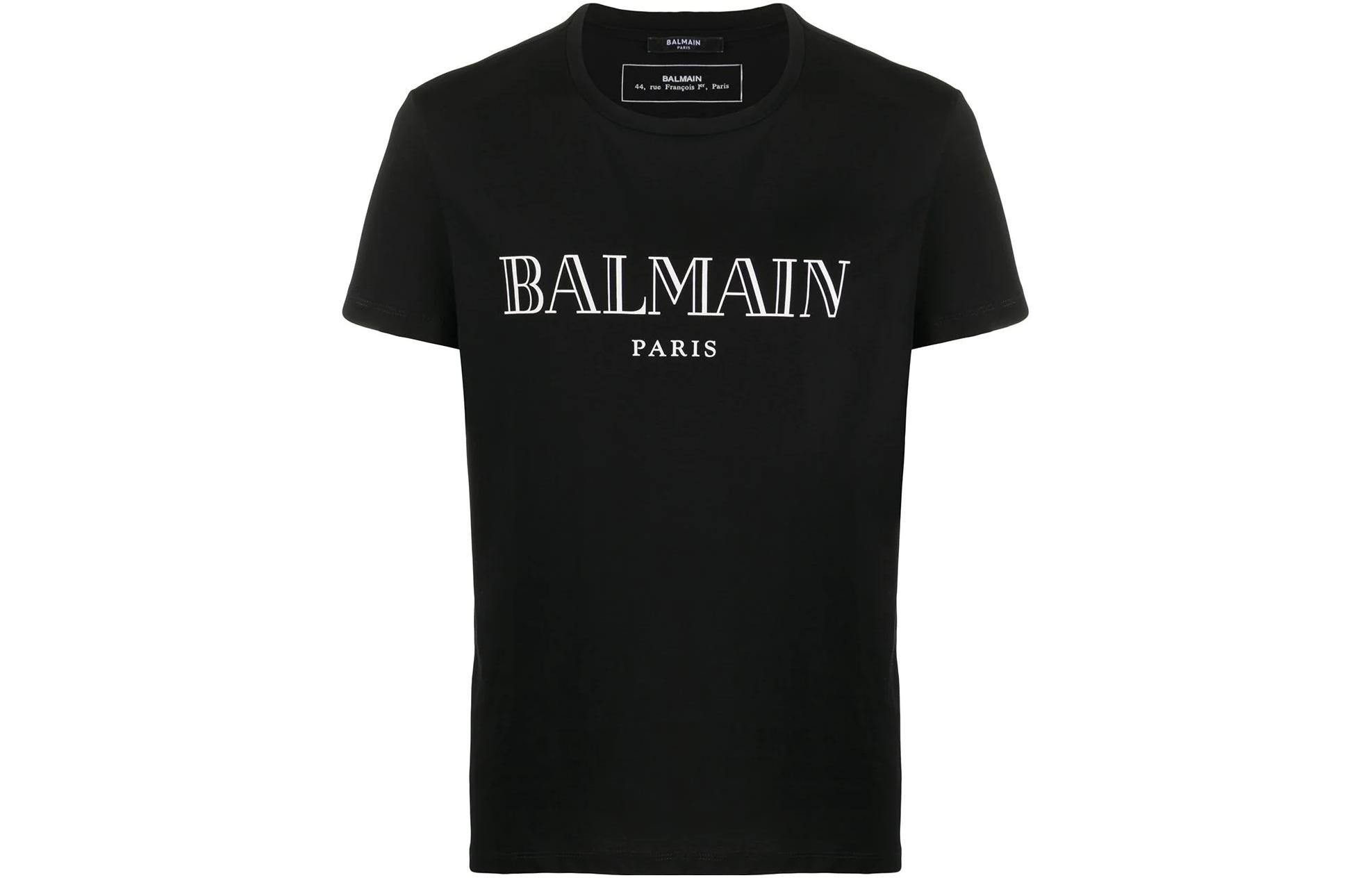 BALMAIN SS22  Black Logo Print Short Sleeve T-Shirt. UH11601I312-0PA