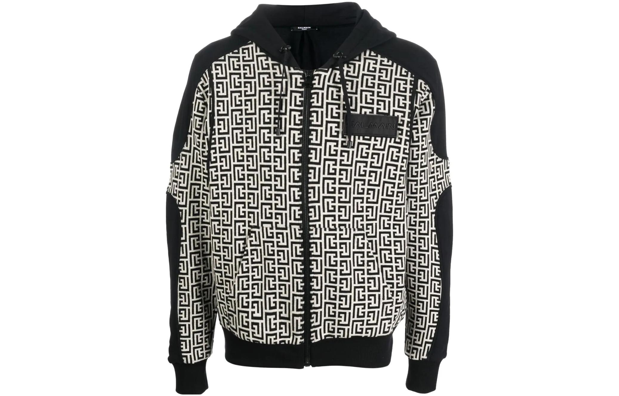 Order BALMAIN SS22  Black Logo Print Zip-Up Jacket Sweatshirt YH1JX001JB22GFE