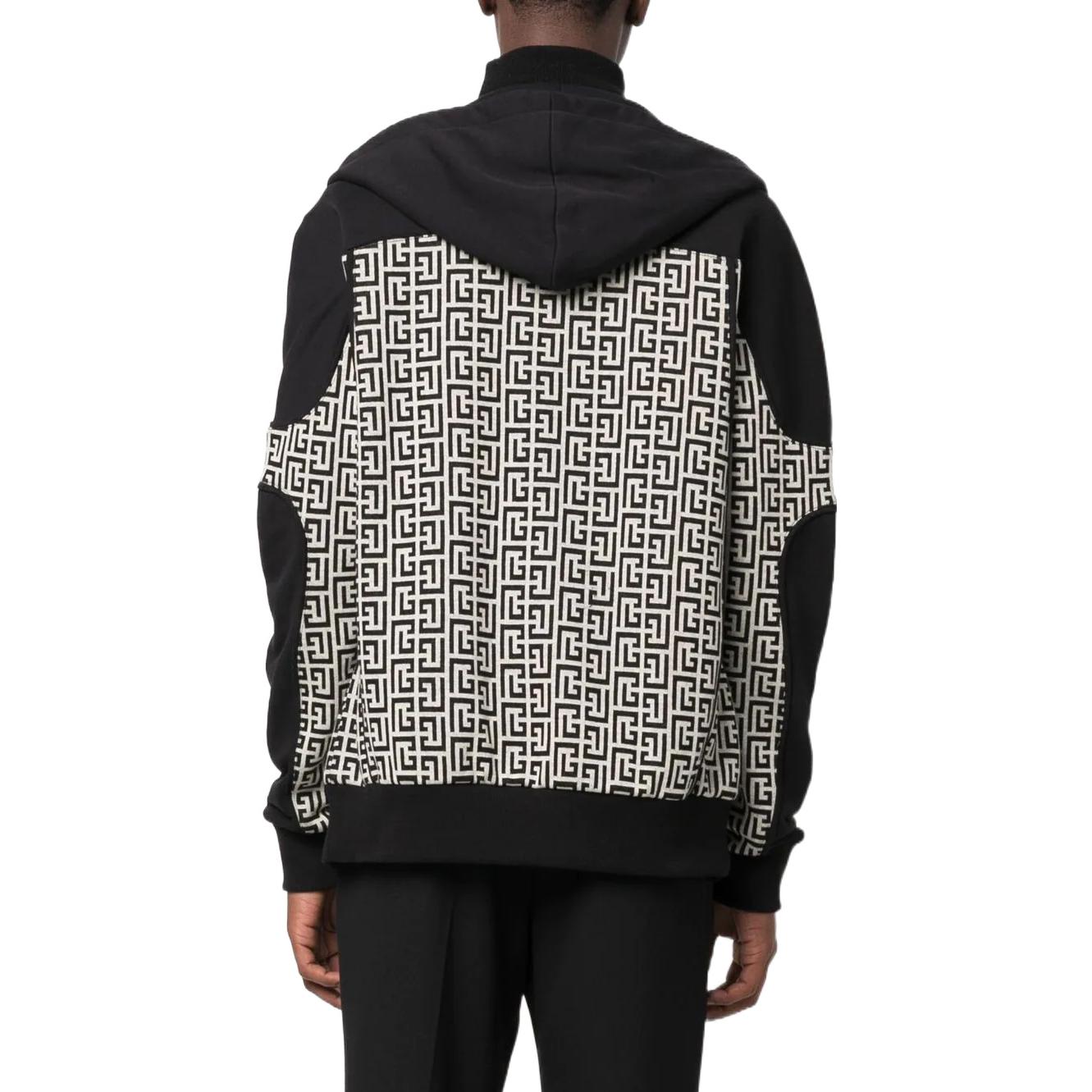 Shop BALMAIN SS22  Black Logo Print Zip-Up Jacket Sweatshirt YH1JX001JB22GFE