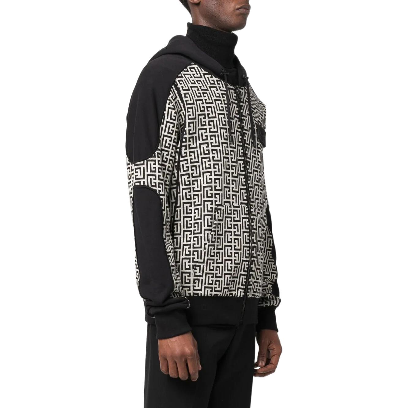 Purchase BALMAIN SS22  Black Logo Print Zip-Up Jacket Sweatshirt YH1JX001JB22GFE