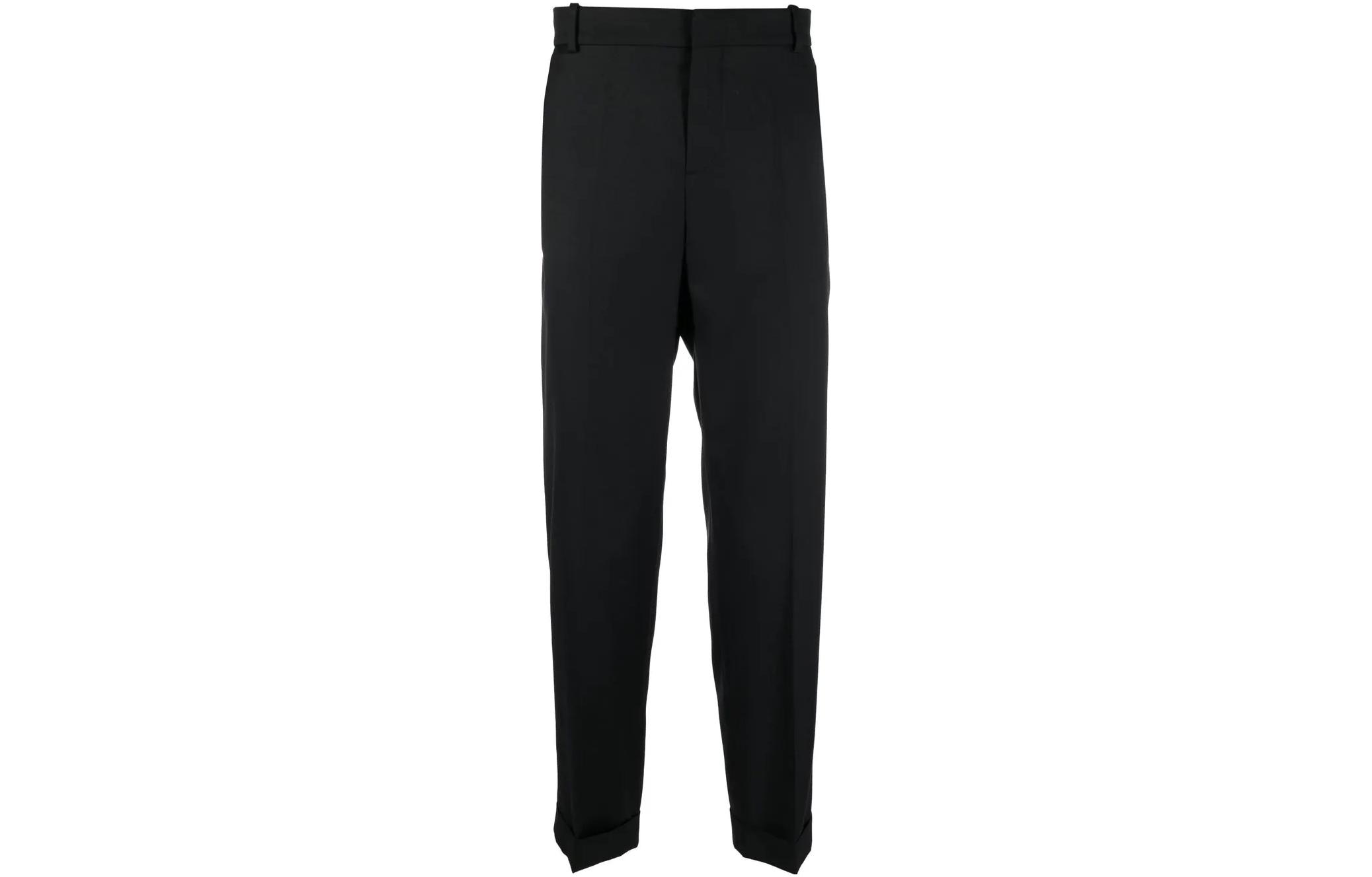 BALMAIN SS22  Black Slim Fit Cropped Trousers with Logo Embossed Buttons XH1PM030WB120PA