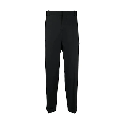 BALMAIN SS22 Black Slim Fit Cropped Trousers with Logo Embossed Buttons XH1PM030WB120PA