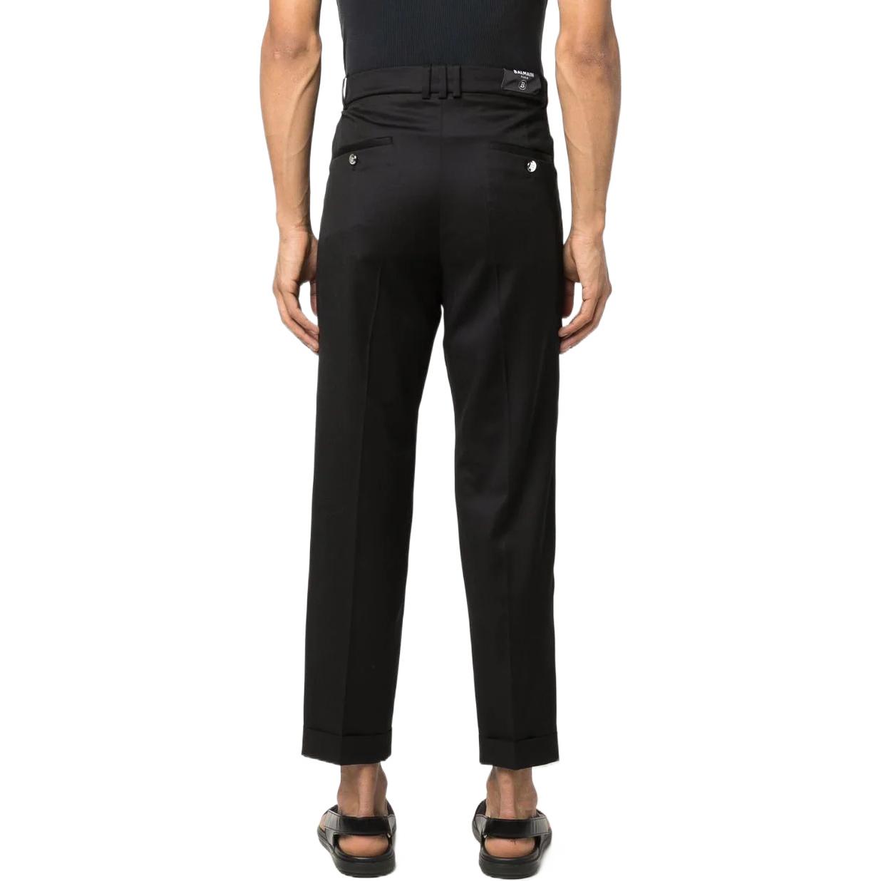 Shop 巴尔曼 SS22 黑色修身裁剪长裤，带标志压纹纽扣 XH1PM030WB120PA