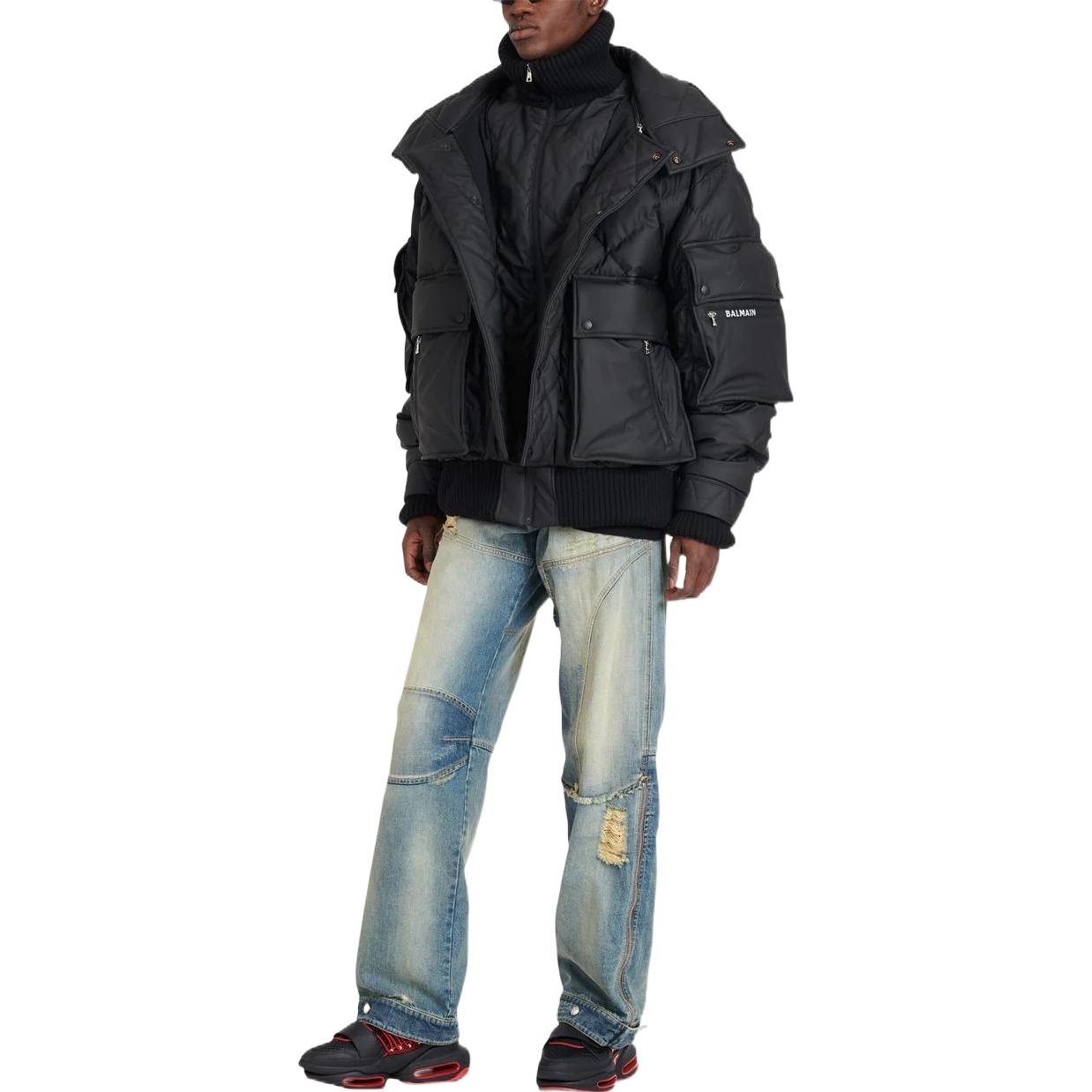 Lookbook 발망 SS22 블랙 솔리드 지퍼업 패딩 자켓 YH1TP065XC030PA