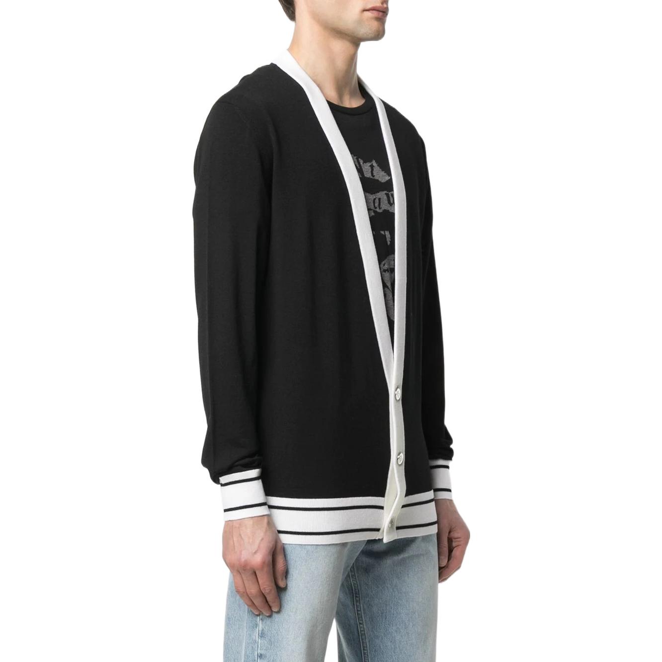 Purchase BALMAIN SS22  Black V-Neck Striped Logo Knit Cardigan Sweater. VH1KL002K012-EAB
