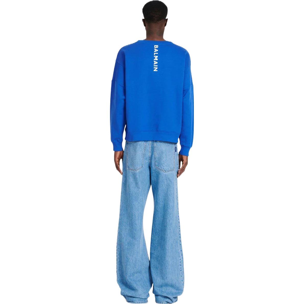 Shop BALMAIN SS22 Sweater Crewneck Katun Biru. YH1JS047BB16SDZ
